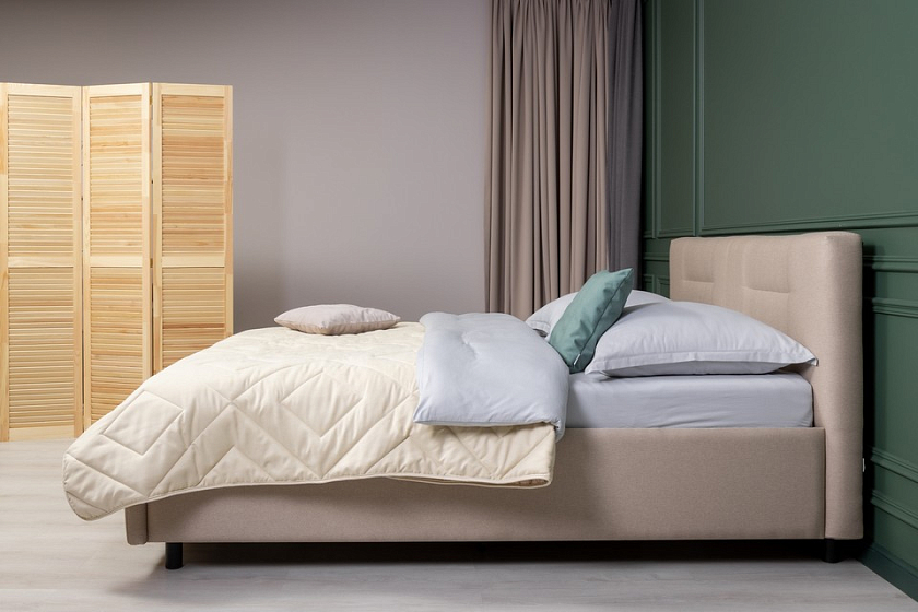 Кровать Nuvola-8 NEW 160x200 Ткань: Флок Бентлей Айвори - Кровать в лаконичном стиле с горизонтальной отстрочкой  в изголовье