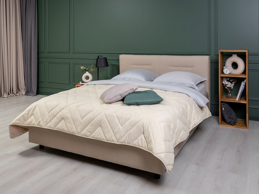 Кровать Nuvola-8 NEW 140x190 Ткань: Рогожка Тетра Имбирь - Кровать в лаконичном стиле с горизонтальной отстрочкой  в изголовье