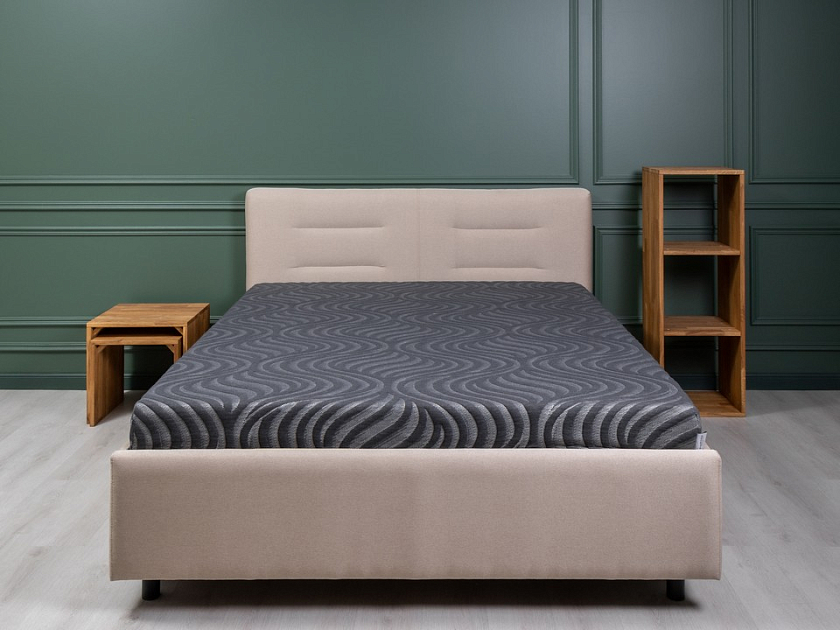 Кровать Nuvola-8 NEW 160x190 Ткань: Рогожка Тетра Бежевый - Кровать в лаконичном стиле с горизонтальной отстрочкой  в изголовье