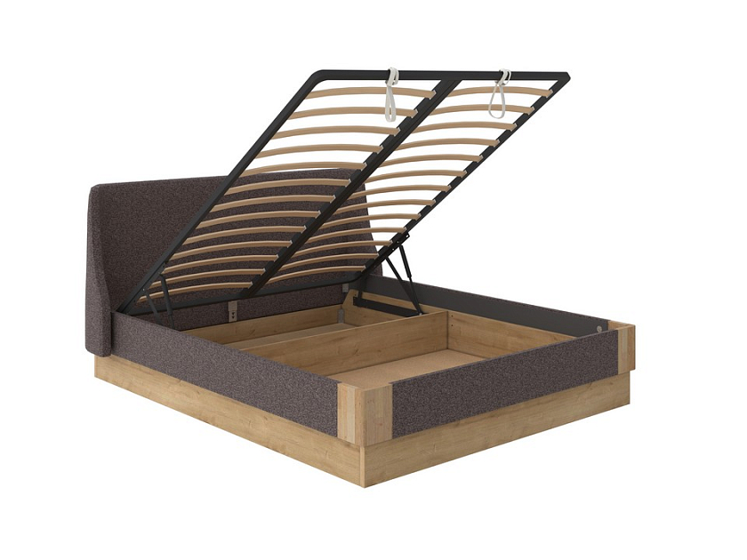 Кровать Lagom Side Soft с подъемным механизмом 160x200 Ткань/Массив Beatto Арабика/Масло-воск Natura (бук) - Кровать со встроенным ПМ механизмом. 