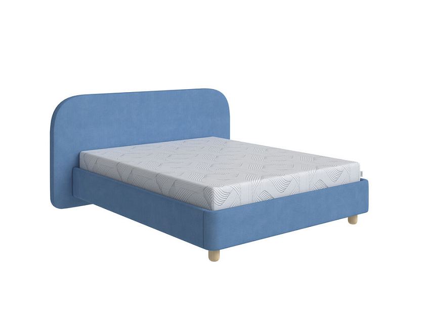 Кровать Sten Bro 80x190 Ткань/Массив (береза) Тетра Голубой/Масло-воск Natura - Симметричная мягкая кровать.