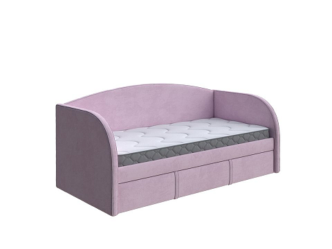 Розовая кровать Hippo-Софа c выкатным ящиком - Удобная детская кровать с бельевым ящиком в мягкой обивке