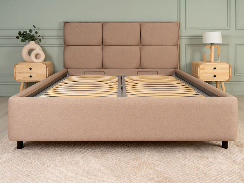 Кровать Malina 180x190 Ткань: Рогожка Тетра Бежевый - Изящная кровать без встроенного основания из массива сосны с мягкими элементами.