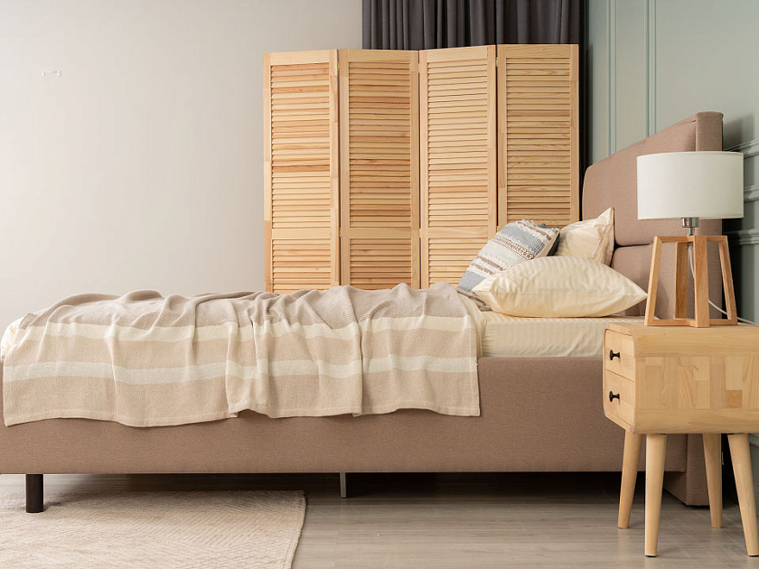 Кровать Malina 90x200 Ткань: Рогожка Тетра Ореховый - Изящная кровать без встроенного основания из массива сосны с мягкими элементами.