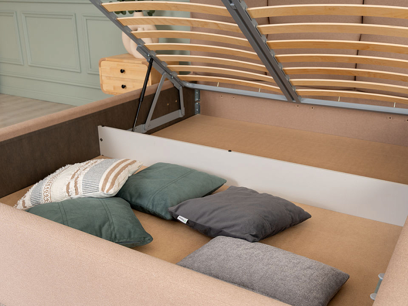 Кровать Malina 180x200 Ткань: Рогожка Тетра Имбирь - Изящная кровать без встроенного основания из массива сосны с мягкими элементами.
