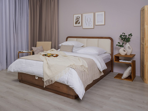 Красная кровать Hemwood с подъемным механизмом - Кровать из натурального массива сосны с мягким изголовьем и бельевым ящиком