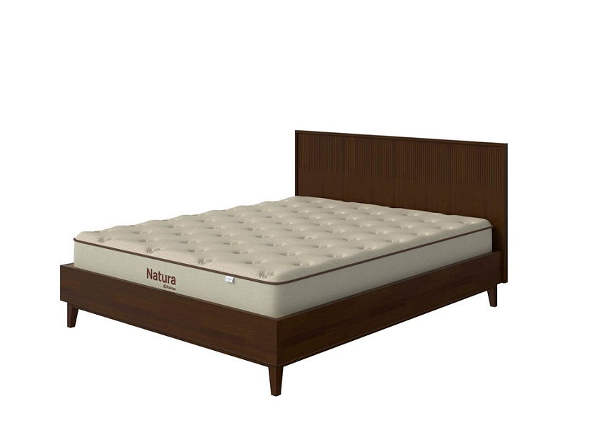 Кровать Tempo 90x190 Массив (сосна) Орех - Кровать из массива с вертикальной фрезеровкой и декоративным обрамлением изголовья