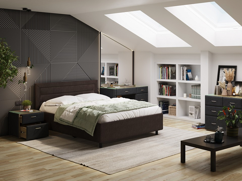 Кровать Next Life 2 160x200 Ткань: Рогожка Тетра Брауни - Cтильная модель в стиле минимализм с горизонтальными строчками