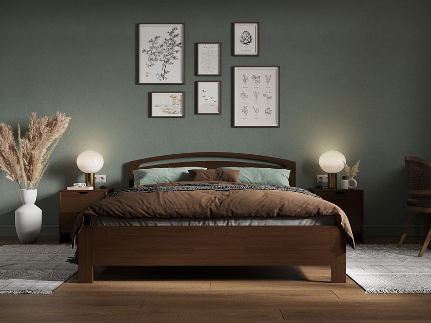 Кровать Веста 1-R с подъемным механизмом 180x200 Массив (сосна) Орех - Современная кровать с изголовьем, украшенным декоративной резкой