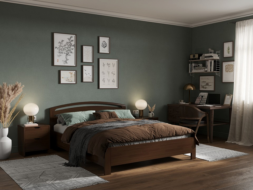 Кровать Веста 1-R с подъемным механизмом 160x190 Массив (сосна) Орех - Современная кровать с изголовьем, украшенным декоративной резкой