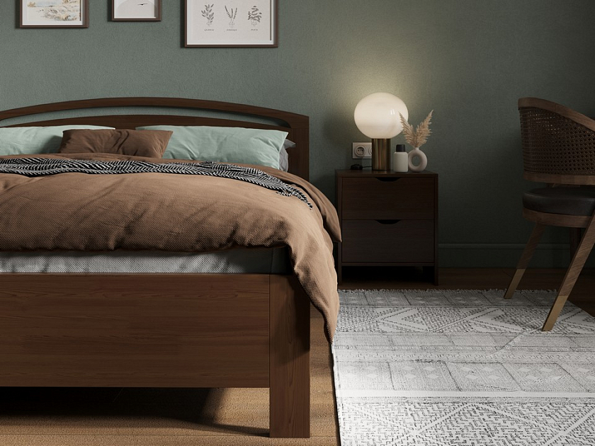 Кровать Веста 1-R с подъемным механизмом 200x200 Массив (сосна) Орех - Современная кровать с изголовьем, украшенным декоративной резкой
