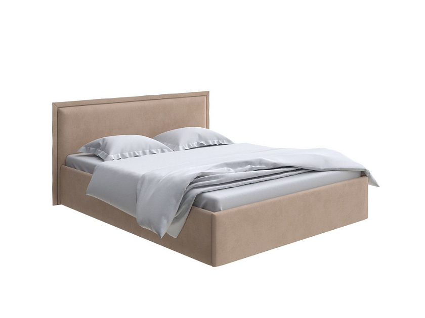 Кровать Aura Next 160x200 Ткань: Микрофибра Diva Миндаль - Кровать в лаконичном дизайне в обивке из мебельной ткани