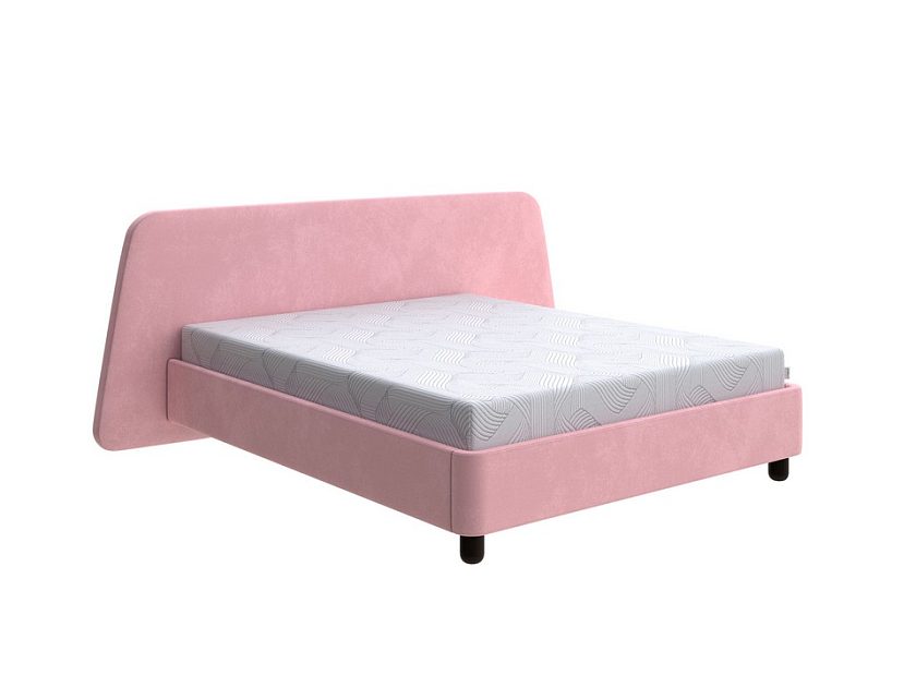 Кровать Sten Berg Right 140x190 Ткань/Массив (береза) Casa Жемчужно-розовый/Венге - Мягкая кровать с необычным дизайном изголовья на правую сторону