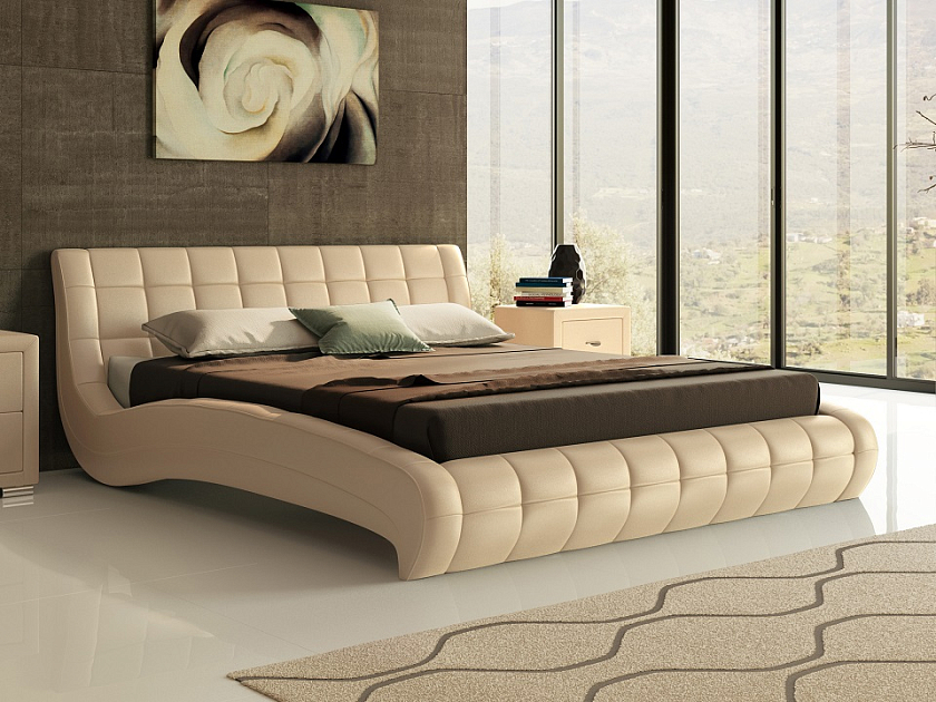 Кровать Nuvola-1 160x200 Ткань: Флок Бентлей Светло-серый - Кровать футуристичного дизайна из экокожи класса «Люкс».