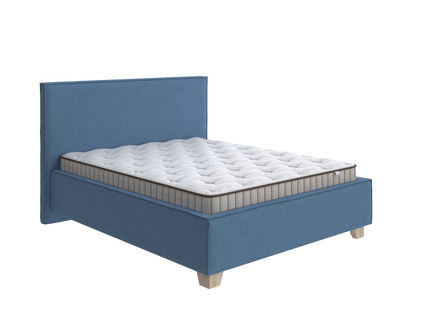 Кровать Hygge Simple 80x190 Искусственная шерсть Лама Индиго - Мягкая кровать с ножками из массива березы и объемным изголовьем