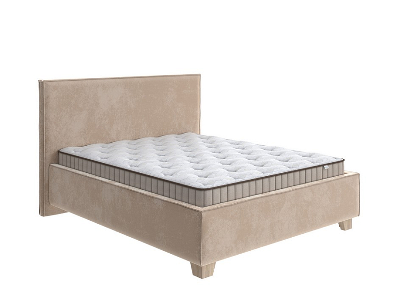 Кровать Hygge Simple 200x220 Ткань: Велюр Лофти Бежевый - Мягкая кровать с ножками из массива березы и объемным изголовьем