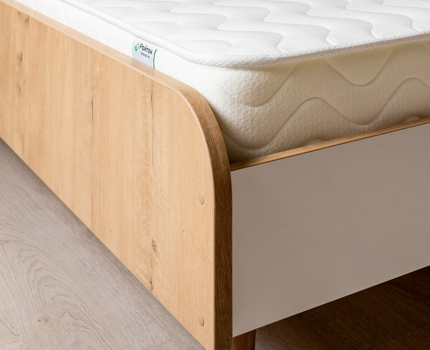 Кровать Way 120x200 ЛДСП Дуб Кантербери/Белый Жемчуг - Компактная корпусная кровать на деревянных опорах