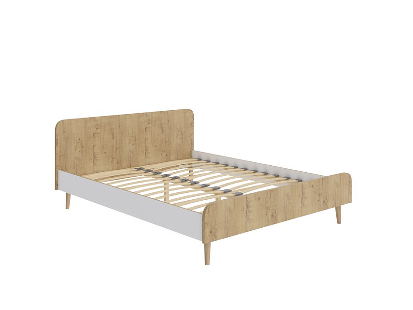 Кровать Way 160x200 ЛДСП Бунратти/Белый Жемчуг - Компактная корпусная кровать на деревянных опорах