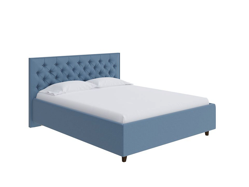 Кровать Teona 200x200 Ткань: Рогожка Тетра Голубой - Кровать с высоким изголовьем, украшенным благородной каретной пиковкой.